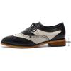 imageMona flying Womens Perforated Oxfords Wingtip Brogue Lace up Leather Flat Office Work Shoes for LadiesBlack Offwhite