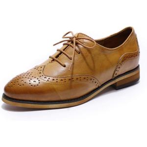 imageMona flying Wingtip Oxfords for Women Laceup Leather Shoes for LadiesBrown