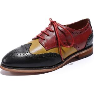 imageMona flying Womens Comfortable Multicolored Wingtip Oxfords Brogue Laceup Leather Shoes for Womens LadiesBlackyellowred