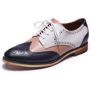 imageMona flying Womens Comfortable Multicolored Wingtip Oxfords Brogue Laceup Leather Shoes for Womens LadiesBluedusty Pinkoffwhite