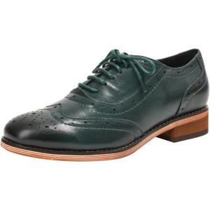 imageMona flying Womens Leather Flat Oxfords Shoes for Women Perforated Laceup Wingtip Vintage Brogues ShoesBlackish Green
