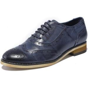 imageMona flying Womens Leather Flat Oxfords Shoes for Women Perforated Laceup Wingtip Vintage Brogues ShoesBlue3