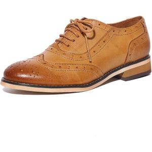 imageMona flying Womens Leather Flat Oxfords Shoes for Women Perforated Laceup Wingtip Vintage Brogues ShoesBrown1
