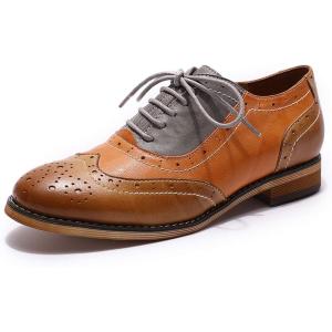 imageMona flying Womens Leather Flat Oxfords Shoes for Women Perforated Laceup Wingtip Vintage Brogues ShoesBrownpumpkingrey