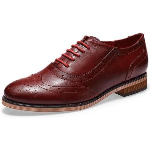 imageMona flying Womens Leather Flat Oxfords Shoes for Women Perforated Laceup Wingtip Vintage Brogues ShoesRed2