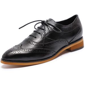 imageMona flying Womens Perforated Oxfords Wingtip Brogue Lace up Leather Flat Office Work Shoes for LadiesBlack