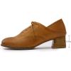 imageMona flying Womens Leather Mid Chunky Heel Oxfords Lace up Dress Pumps Shoes for LadiesBrown
