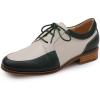 imageMona flying Womens Handmade Dress Oxfords Derby Comfortable Lace up Leather Flat Office Work Shoes for LadiesDark Greenoffwhite