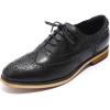 imageMona flying Womens Leather Perforated Laceup Oxfords Brogue Wingtip Shoes for Ladies WomenBlack