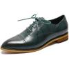 imageMona flying Womens Pointed Toe Oxfords Brogue Retro Lace up Leather Work Shoes for LadiesGreen