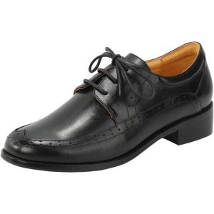 imageMona flying Womens Classic Leather Derby Oxfords Round Toe Lace up Flat Office Work Shoes for LadiesBlack