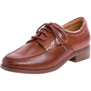 imageMona flying Womens Classic Leather Derby Oxfords Round Toe Lace up Flat Office Work Shoes for LadiesRustred