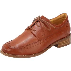 imageMona flying Womens Classic Leather Derby Oxfords Round Toe Lace up Flat Office Work Shoes for LadiesRusty Red