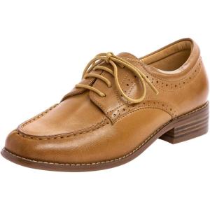 imageMona flying Womens Classic Leather Derby Oxfords Round Toe Lace up Flat Office Work Shoes for LadiesTan