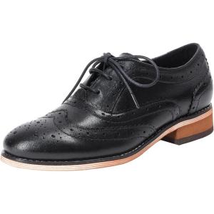 imageMona flying Womens Handcrafted Comfy Wingtip Oxfords Brogue Ladies Lace up Leather ShoesBlack