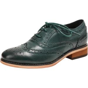 imageMona flying Womens Handcrafted Comfy Wingtip Oxfords Brogue Ladies Lace up Leather ShoesBlackGreen