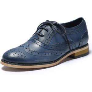 imageMona flying Womens Handcrafted Comfy Wingtip Oxfords Brogue Ladies Lace up Leather ShoesBlue