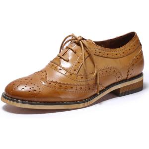 imageMona flying Womens Handcrafted Comfy Wingtip Oxfords Brogue Ladies Lace up Leather ShoesBrown