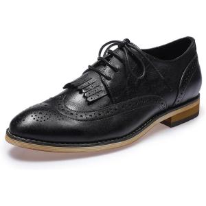 imageMona flying Womens Handcrafted Wingtip Oxfords Brogue Vintage Lace up Leather Shoes for LadiesBlack