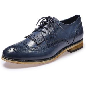 imageMona flying Womens Handcrafted Wingtip Oxfords Brogue Vintage Lace up Leather Shoes for LadiesBlue