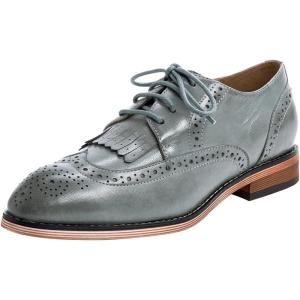 imageMona flying Womens Handcrafted Wingtip Oxfords Brogue Vintage Lace up Leather Shoes for LadiesLight Grey Green