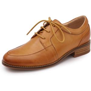 imageMona flying Womens Handmade Dress Oxfords Derby Comfortable Lace up Leather Flat Office Work Shoes for LadiesBrown