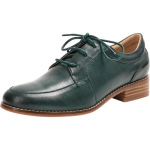 imageMona flying Womens Handmade Dress Oxfords Derby Comfortable Lace up Leather Flat Office Work Shoes for LadiesGreen