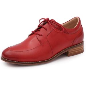 imageMona flying Womens Handmade Dress Oxfords Derby Comfortable Lace up Leather Flat Office Work Shoes for LadiesRed