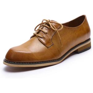 imageMona flying Womens Handmade Dress Oxfords Derby Comfy Lace up Leather Shoes for LadiesBrown