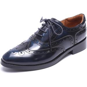 imageMona flying Womens Leather Perforated Laceup Oxfords Brogue Wingtip Shoes for Ladies WomenBlueblack