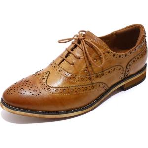 imageMona flying Womens Leather Perforated Laceup Oxfords Brogue Wingtip Shoes for Ladies WomenBrown