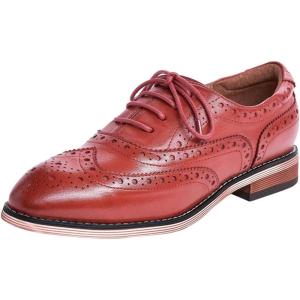imageMona flying Womens Leather Perforated Laceup Oxfords Brogue Wingtip Shoes for Ladies WomenCrimson Red