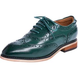 imageMona flying Womens Leather Perforated Laceup Oxfords Brogue Wingtip Shoes for Ladies WomenGreenish