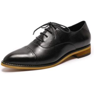 imageMona flying Womens Pointed Toe Oxfords Brogue Retro Lace up Leather Work Shoes for LadiesBlack