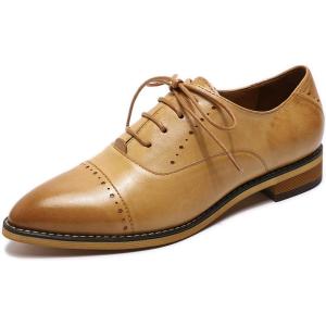 imageMona flying Womens Pointed Toe Oxfords Brogue Retro Lace up Leather Work Shoes for LadiesBrown