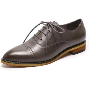 imageMona flying Womens Pointed Toe Oxfords Brogue Retro Lace up Leather Work Shoes for LadiesDark Grey