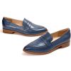 imageMona flying Womens Leather Pointed Toe Penny Loafer Dress Casual Slip on Flat Office Work Shoes for LadiesBlueness