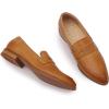 imageMona flying Womens Leather Pointed Toe Penny Loafer Dress Casual Slip on Flat Office Work Shoes for LadiesBrown