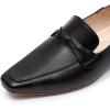imageMona flying Womens Leather Square Toe Penny Loafer Comfort Dress Casual Slip on Flat Office Work Shoes for LadiesBlack