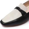 imageMona flying Womens Leather Square Toe Penny Loafer Comfort Dress Casual Slip on Flat Office Work Shoes for LadiesBlackoffwhite