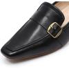 imageMona flying Womens Leather Square Toe Penny Loafer Comfort Dress Casual Slip on Flat Office Work Shoes for LadiesDark Black