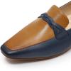 imageMona flying Womens Leather Square Toe Penny Loafer Comfort Dress Casual Slip on Flat Office Work Shoes for LadiesNavy Bluebrown