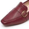 imageMona flying Womens Leather Square Toe Penny Loafer Comfort Dress Casual Slip on Flat Office Work Shoes for LadiesWine Red