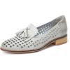 imageMona flying Womens Leather Tassel Loafers Slip On Flats Office Ladies Casual ShoesGrey White