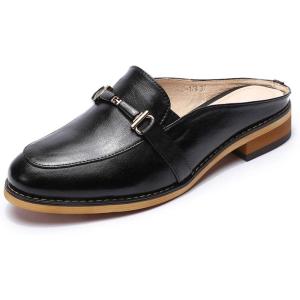 imageMona flying Women Leather Mules Shoes Backless Slip On Loafer Low Heel Flats Summer SlideBlack