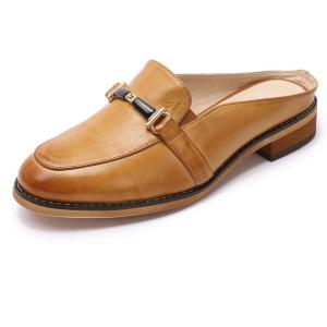 imageMona flying Women Leather Mules Shoes Backless Slip On Loafer Low Heel Flats Summer SlideBrown