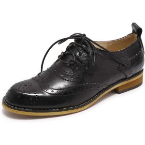 imageMona flying Womens Handmade Wingtip Oxfords Comfy Lace up Brogue Leather Shoes for LadiesBlack