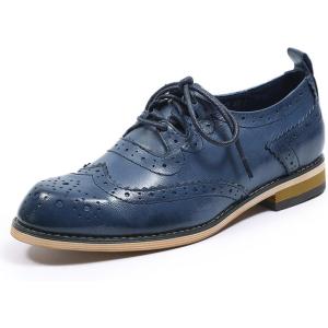 imageMona flying Womens Handmade Wingtip Oxfords Comfy Lace up Brogue Leather Shoes for LadiesBlue