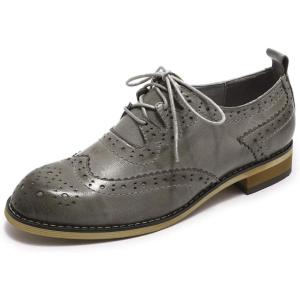 imageMona flying Womens Handmade Wingtip Oxfords Comfy Lace up Brogue Leather Shoes for LadiesGrey