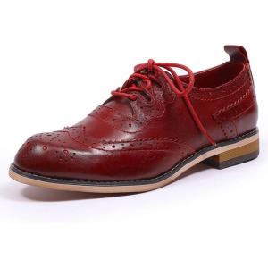 imageMona flying Womens Handmade Wingtip Oxfords Comfy Lace up Brogue Leather Shoes for LadiesRed